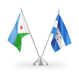 Honduras and Djibouti table flags isolated on white 3D rendering
