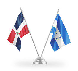 Honduras and Dominican Republic table flags isolated on white 3D rendering