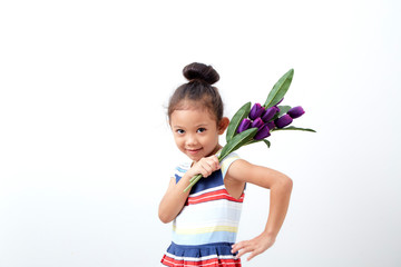 Happy funny asian cute child girl easter day