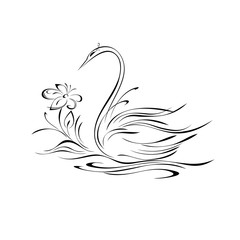 swan 31. graceful Swan with a flower in black lines on a white background