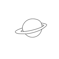 Saturn, Planets, dark holes, stars, satellites, space objects. Design element, icon on the theme of cosmos, UFO. Doodle vector illustration