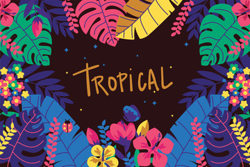 Tropical Background, lettering , jungle illustration, pattern
