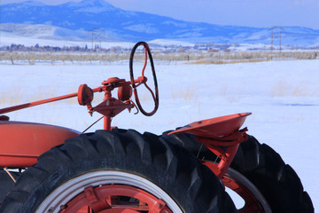 tractor steering wheel in winter