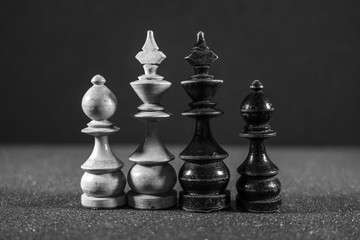 Image of Chess Pieces on Board for Game; black and white style