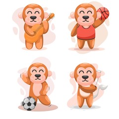 adorable monkey with the activity cartoon vector