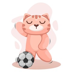 adorable cat play soccer cartoon vector