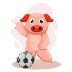 adorable pig play soccer cartoon vector