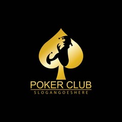 Gold Poker Logo Vector in Elegant Style with Black Background. Poker Club Logo Design for Casino Business, Gamble, Card Game, Speculate, etc