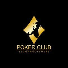Gold Poker Logo Vector in Elegant Style with Black Background. Poker Club Logo Design for Casino Business, Gamble, Card Game, Speculate, etc