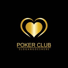 Gold Poker Logo Vector in Elegant Style with Black Background. Poker Club Logo Design for Casino Business, Gamble, Card Game, Speculate, etc
