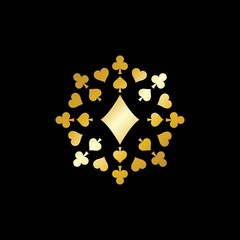 Gold Poker Logo Vector in Elegant Style with Black Background. Poker Club Logo Design for Casino Business, Gamble, Card Game, Speculate, etc