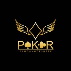 Gold Poker Logo Vector in Elegant Style with Black Background. Poker Club Logo Design for Casino Business, Gamble, Card Game, Speculate, etc