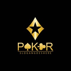 Gold Poker Logo Vector in Elegant Style with Black Background. Poker Club Logo Design for Casino Business, Gamble, Card Game, Speculate, etc