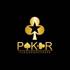 Gold Poker Logo Vector in Elegant Style with Black Background. Poker Club Logo Design for Casino Business, Gamble, Card Game, Speculate, etc