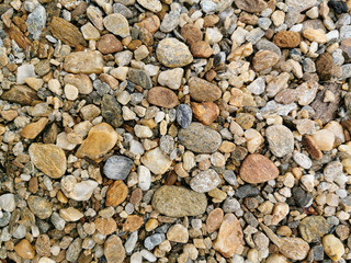 Top view of Pebbles texture background. River stones landscape