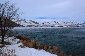  landscape with lake in winter