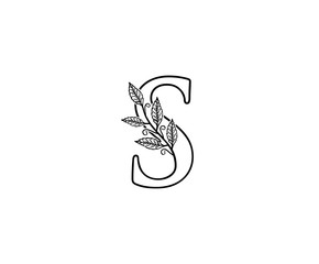 Initial S letter with leaves Line Shape logo Icon. 
