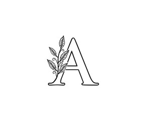 Initial A letter with leaves Line Shape logo Icon. 