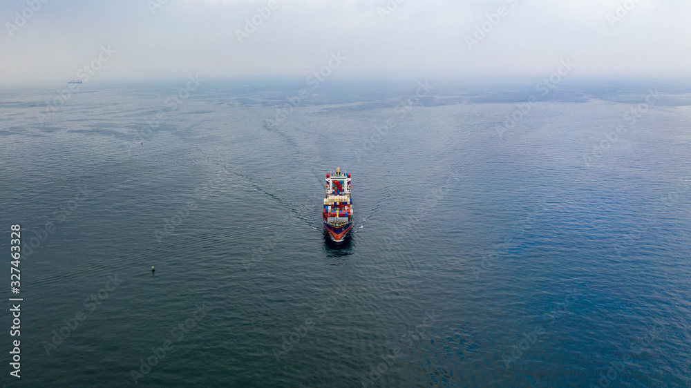 Wall mural Aerial view container cargo ship, import export business logistic and transportation of International. - Wall murals