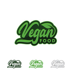 Vegan food logo or label. Healthy food and product icon with green leaf Vector illustration.
