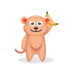 cute monkey with banana cartoon vector