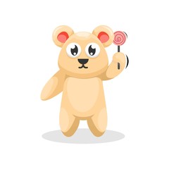 cute bear eat candy cartoon vector