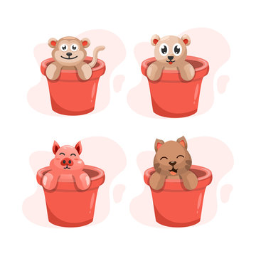 cute animal in the bucket mascot cartoon vector