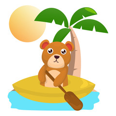 Obraz na płótnie Canvas bear on the boat in the beach cartoon vector