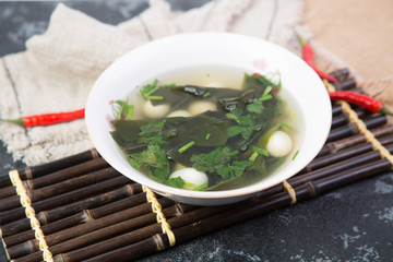 Quail egg and kelp soup