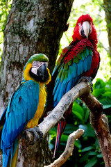 two colorful macaws