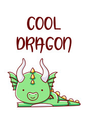 Fototapeta premium Character kawaii dragon cartoon cute cool hand drawn isolated on white background