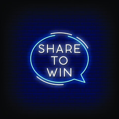 Share To Win Neon Signs Style Text Vector