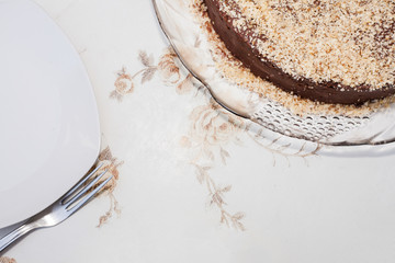 Part of a chocolate cake. Flat lays.