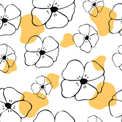 Hand drawn seamless pattern of flowers and orange spots vector illustration.
