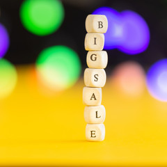 Creative idea for sale shopping. Big sale word on colorful blur bokeh background with copy space