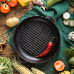 Top view vegetables ingredients for cooking vegetarian grilled food top view