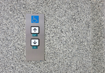 Elevator Call Panel with blind and wheelchair sign with copy space, Up and Down Buttons.