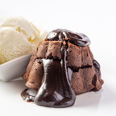 Chocolate fondant melt with  ice cream white plate