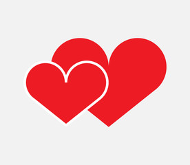 Hearts icon.A pair of red simple hearts.Flat.Vector illustration