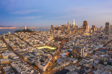San Francisco downtown buildings skyline aerial drone