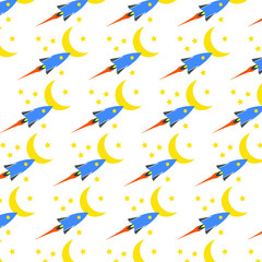 Space Rocket seamless vector pattern