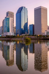 Fototapeta na wymiar Morning cityscape, office buildings and apartments in Thailand at dawn