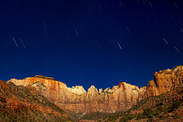 Star trails over Zion National Park