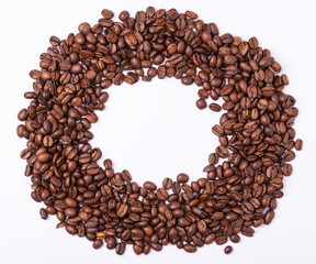 Coffee beans on a white background.