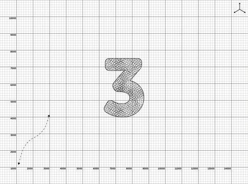 Paper art to 3 Number illustration