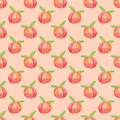 peaches and leaves watercolor seamless pattern. Background for design postcard, poster