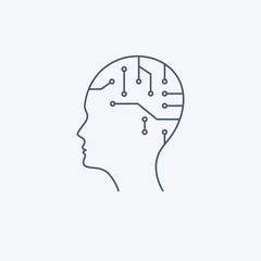 Artificial Intelligence vector icon. Head AI line outline thin flat design sign for web website, mobile app