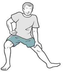 伸脚　ストレッチ　中年男性　裸足