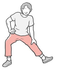 伸脚　ストレッチ　中年女性　外