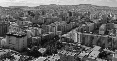 Aerial view of Ulaanbaatar, the capital of Mongolia, circa June 2019